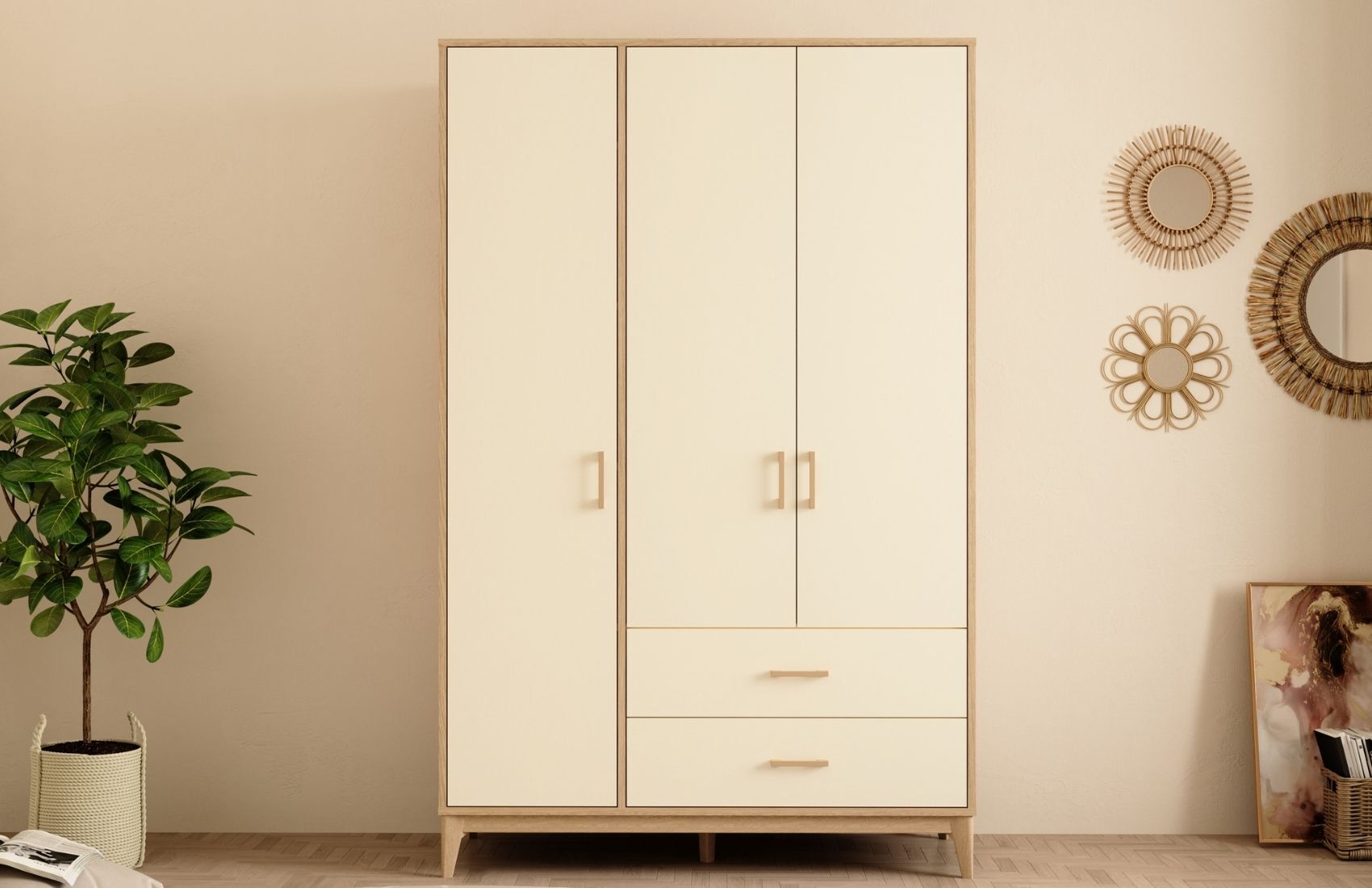 Golf Gardırop (3 Kapaklı Rota+Sedef Krem)