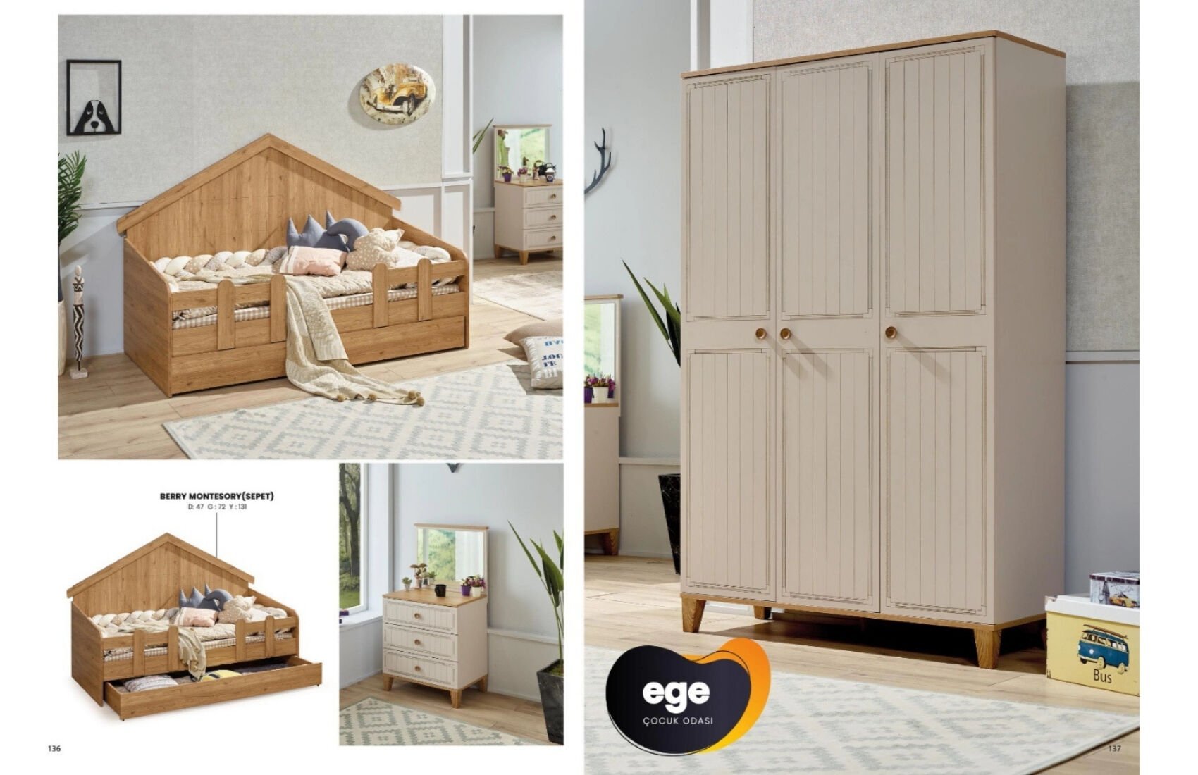 Ege Çocuk Odası Takımı (3'lü Dolap)