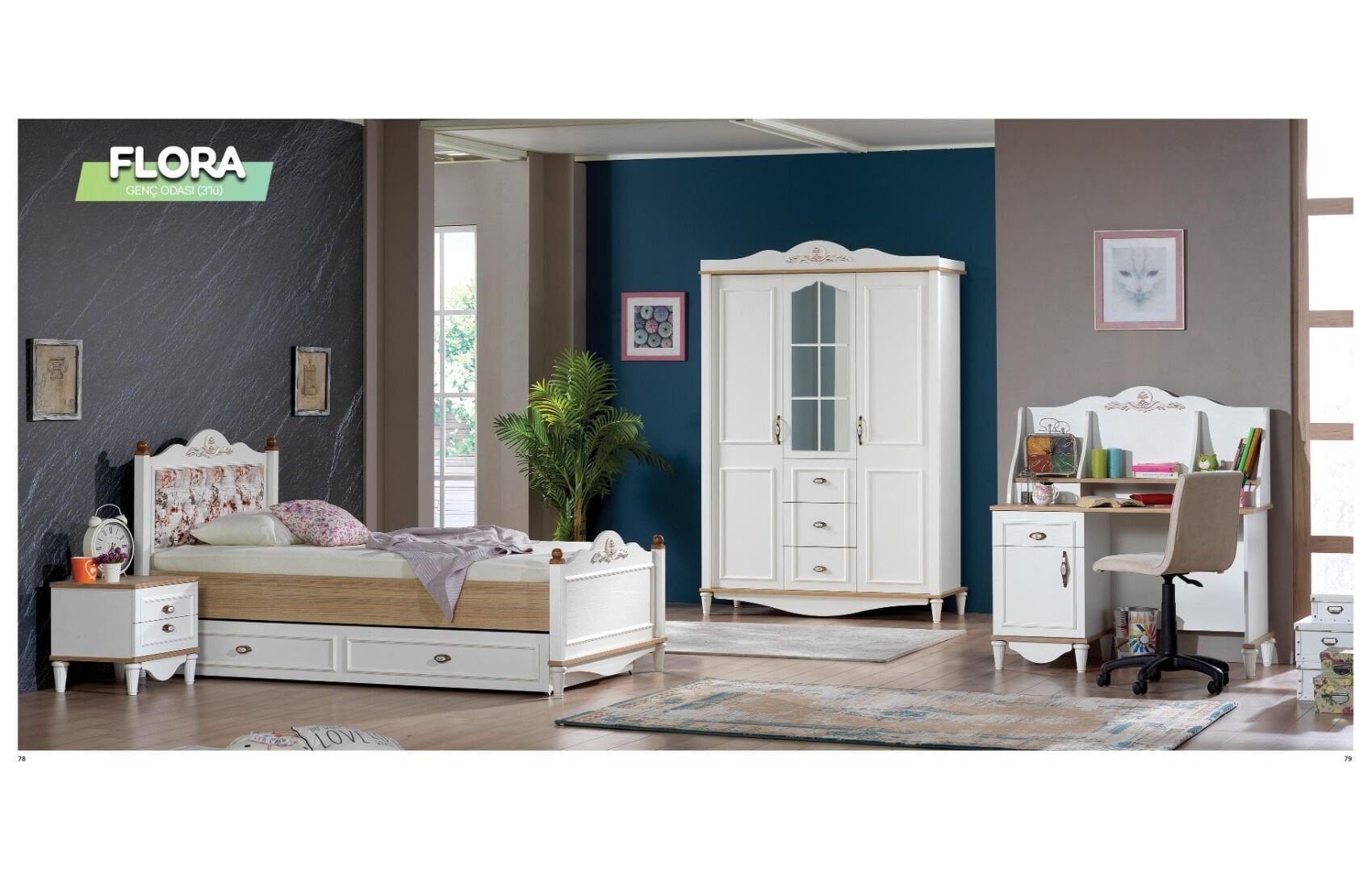 Flora Genç Odası Takımı (3'lü Dolap)