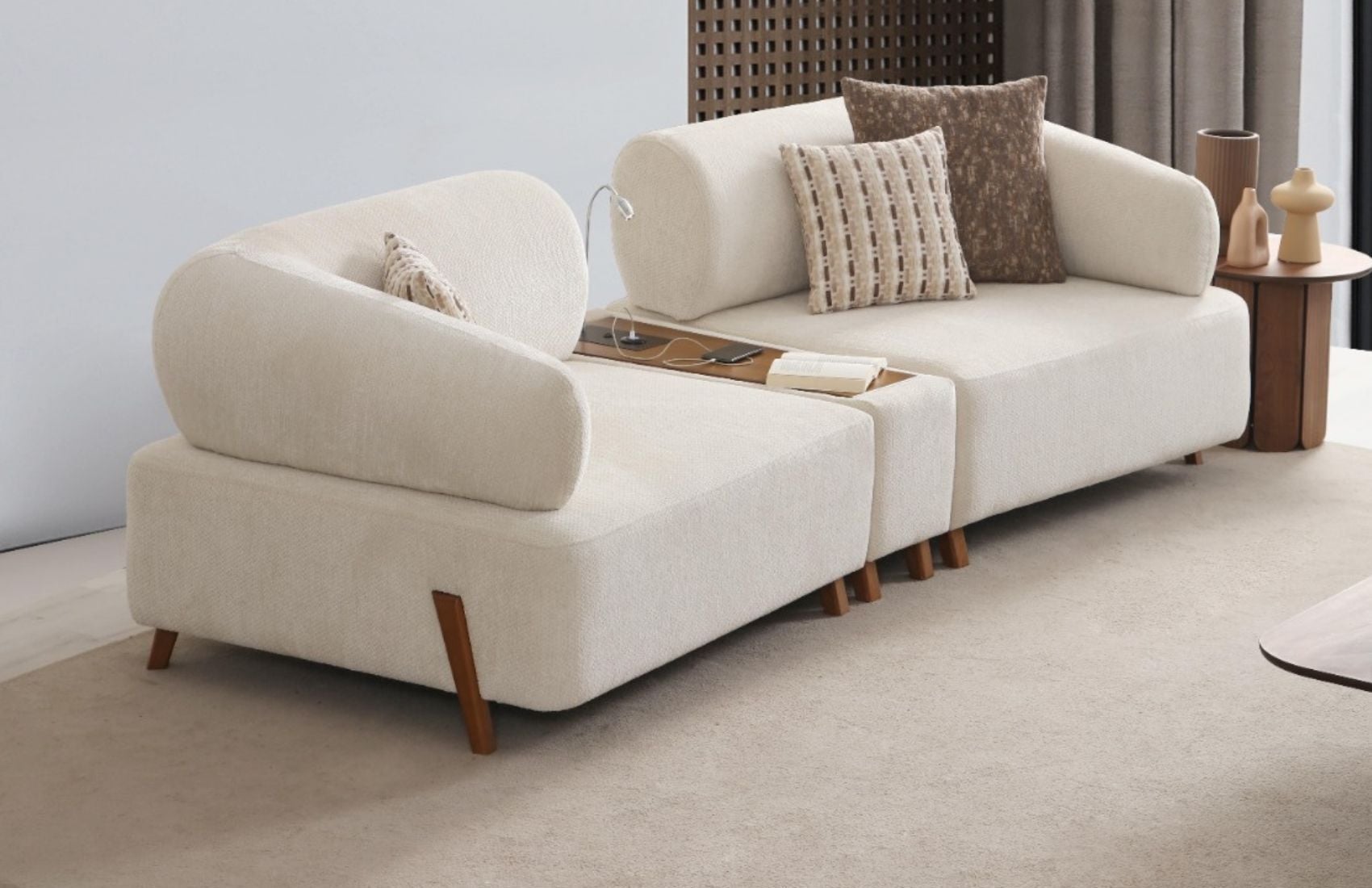 İlyora Ceviz Sehpalı Üçlü Koltuk