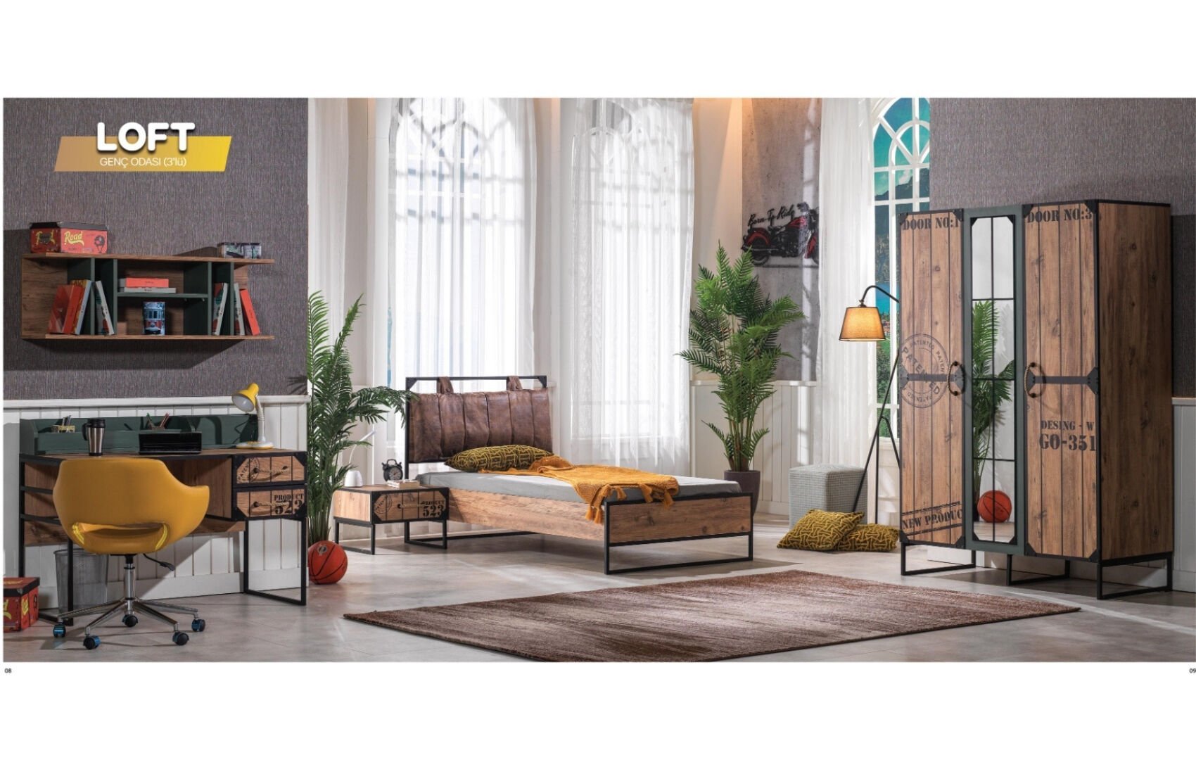 Loft Genç Odası Takımı (3 Kapaklı Dolap)