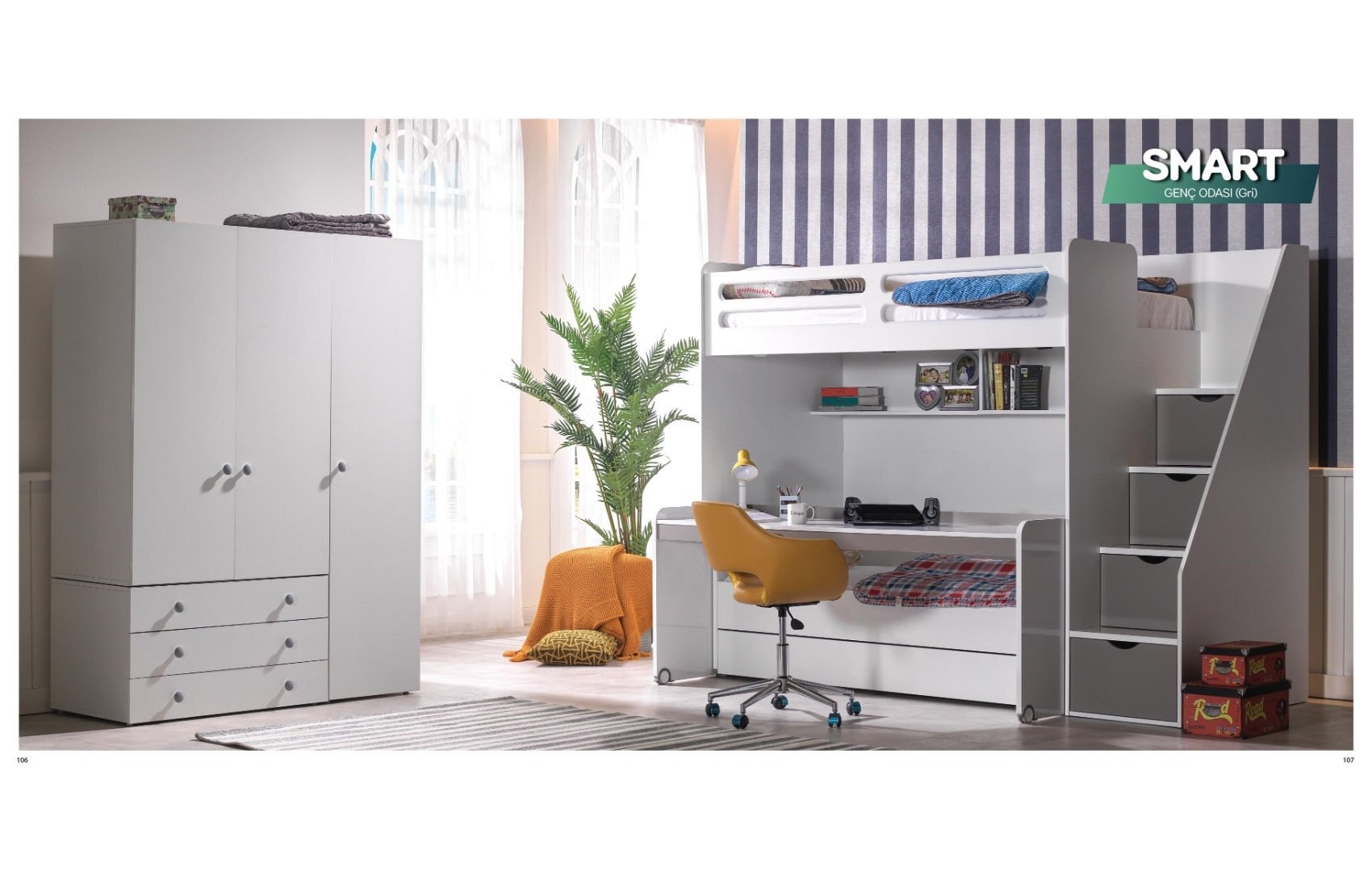 Smart Genç Odası Takımı Gri (3'lü Dolap) DOLAP