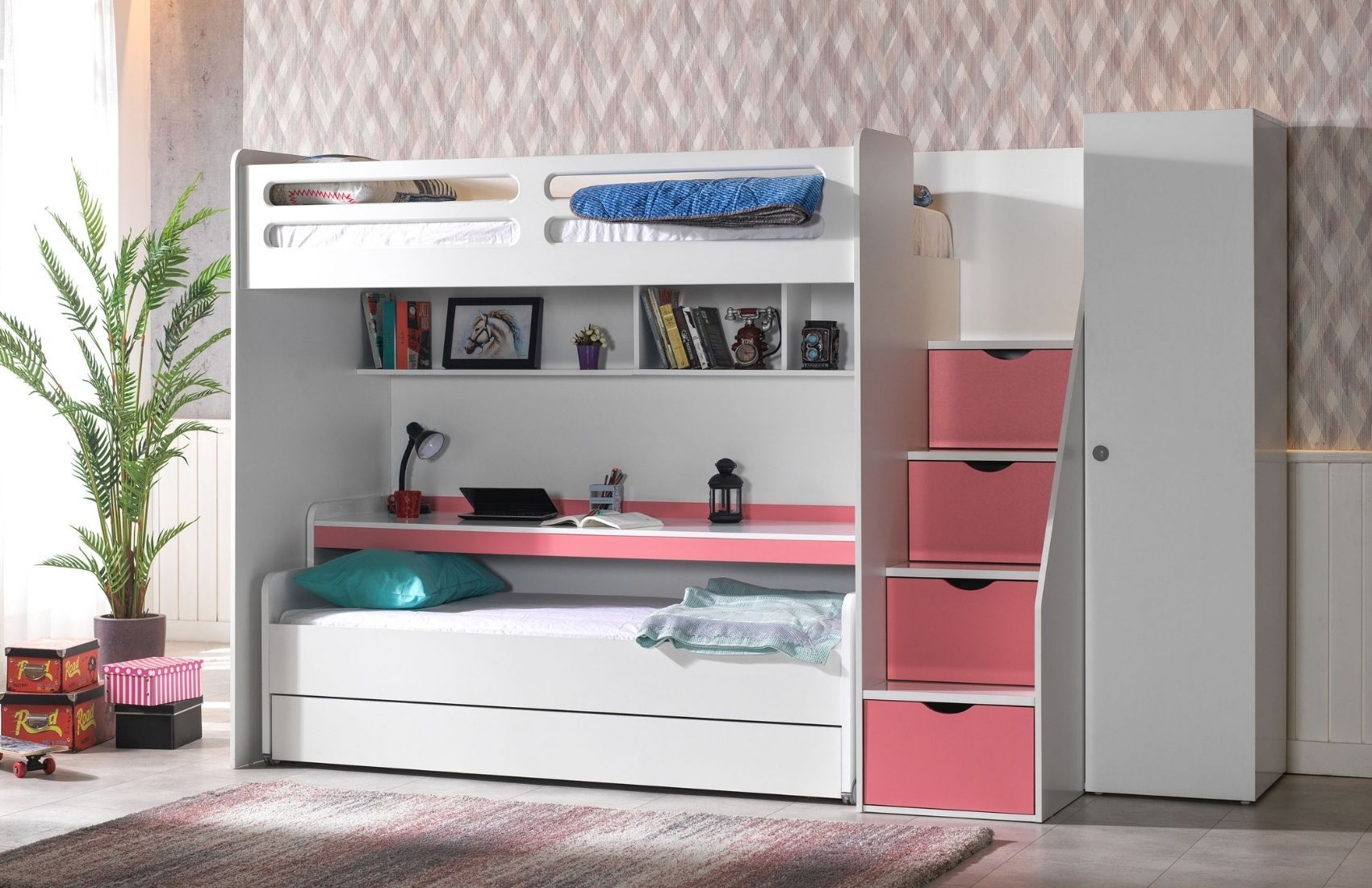 Smart Genç Odası  Takımı Pembe (3'lü Dolap)