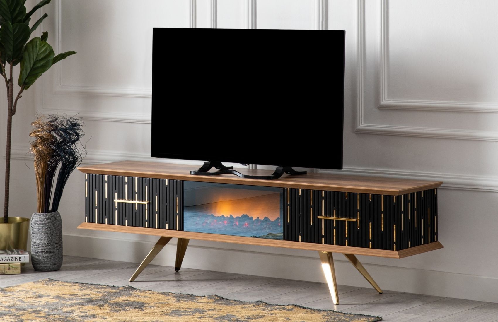 490 Şömineli Tv Ünitesi Siyah
