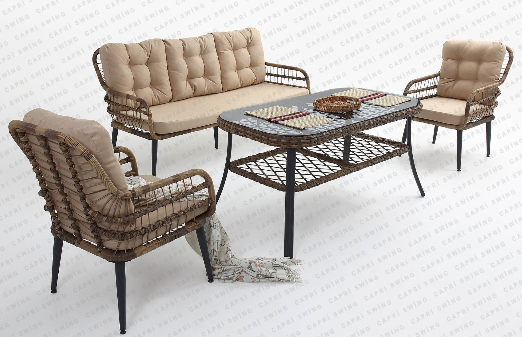 Pisa Üçlü Oturma Grubu(Açık Kahve)